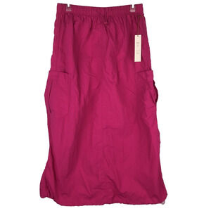 NWT Love Tree Parachute Skirt Cargo Maxi Nylon Pink Pockets Utility Size Large